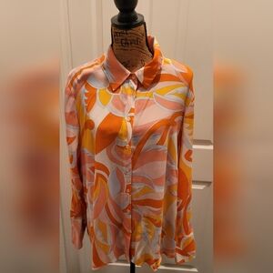 NWT Vibrant Orange and Yellow Patterned Blouse